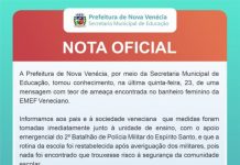 Secretaria de Educação de Nova Venécia emite nota após mensagem de ameaça no banheiro da EMEF Veneciano
